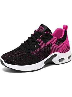 Women Black Pink Mesh Breathable Air Cushion Athletic Comfortable Casual Sneaker